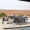 Armen Living Grand Outdoor Patio 7-Piece Dining Table Set in Aluminum with Gray Cushions 840254333253 - alternate 5